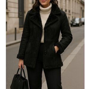 Vintage Steve Madden Leather Coat Small Black Fur Lined Y2K Suede Jacket